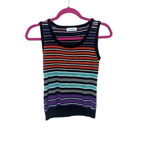 Calvin‎ Klein Medium Striped Sleeveless Knit Tank Top Colorful Casual Layering
